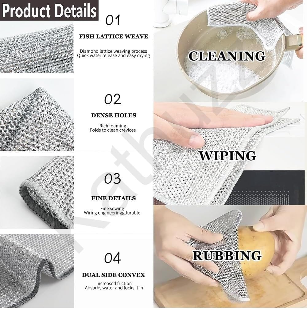 Kathuzz Non-Scratch Dish Wash Cloth (15 Pack) Two Layer Mesh Wire Cloth for Kitchen Reusable Multipurpose Dishwashing Rags for Wet and Dry Cleaning Scrubber