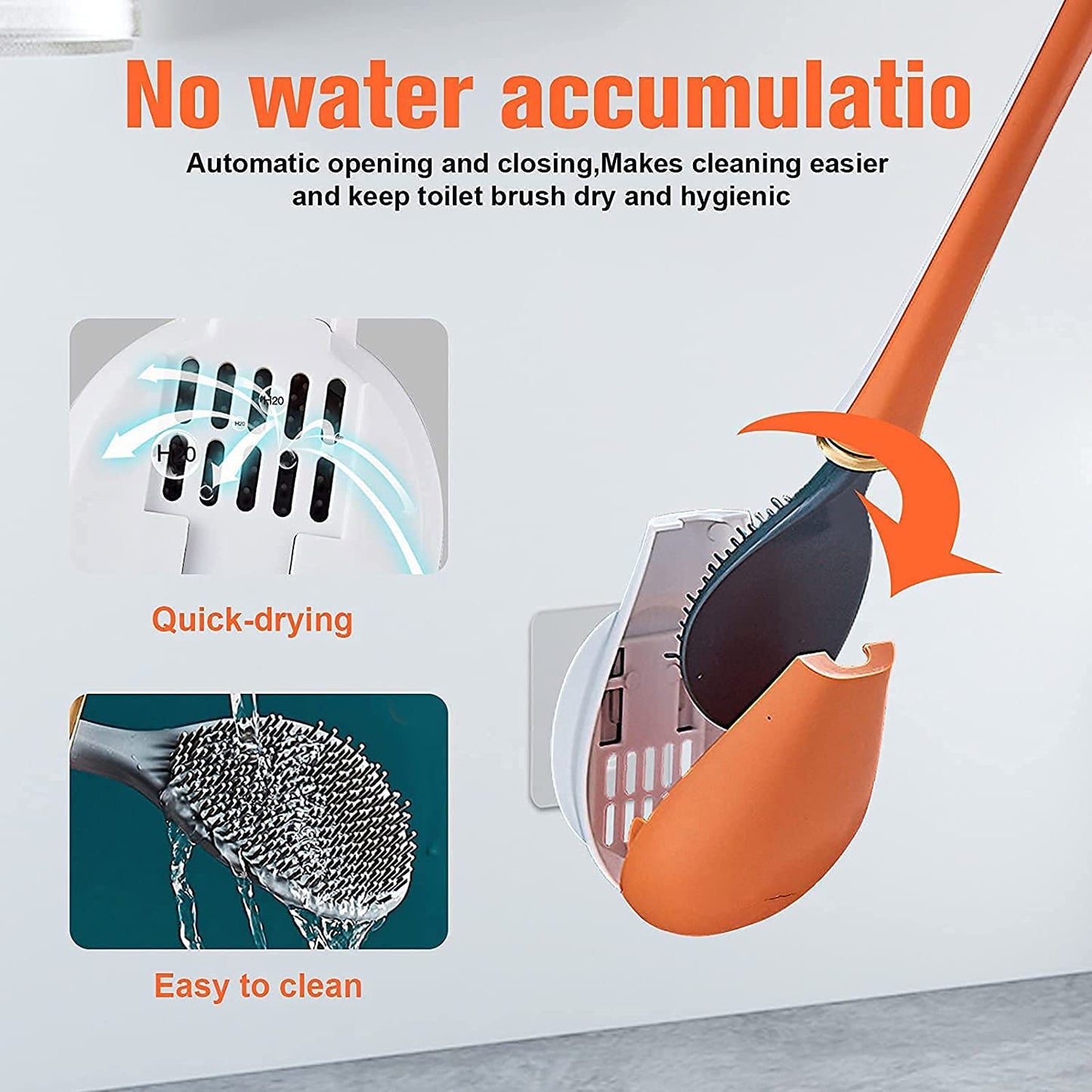 THE FLAME Silicone Water Drop Toilet Brush and Holder Set, Automatic Opening and Closing, Wall Mounted Deep Cleaning Toilet Bowl Brush for Bathroom Toilet Brush and Holder Set.