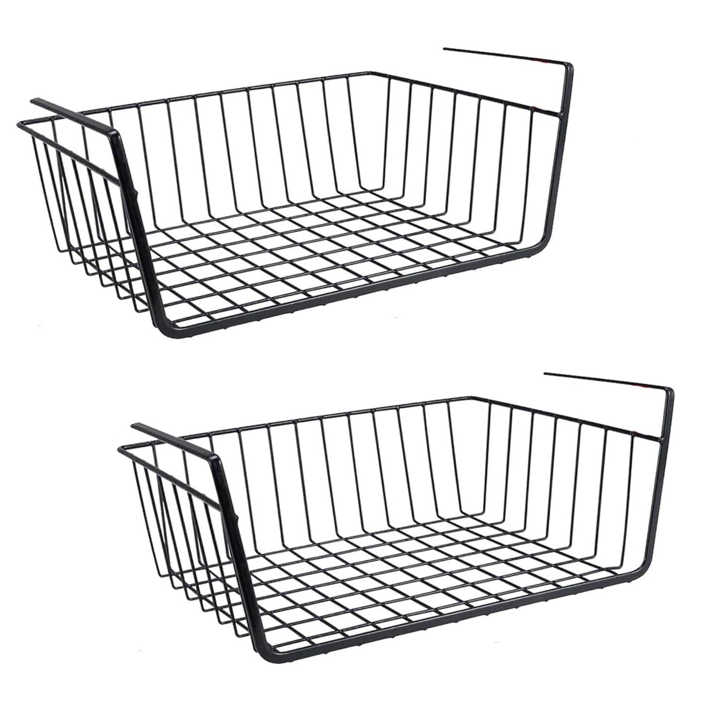 Go Hooked 16 Inch Undershelf Storage Basket Pack of 2 | Multipurpose Under Shelf Organizer | Hanging Wire Basket for Cabinet, Shelf, Pantry, Cupboard, Closet, Desk, and Bathroom (White)