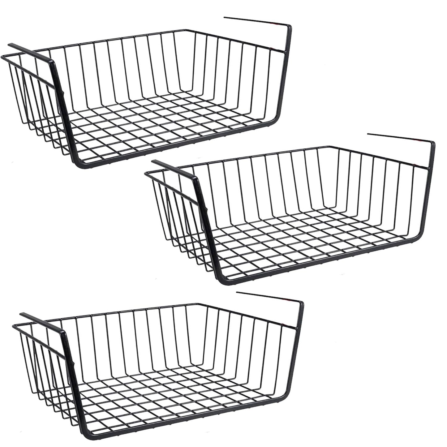 Go Hooked 16 Inch Undershelf Storage Basket Pack of 2 | Multipurpose Under Shelf Organizer | Hanging Wire Basket for Cabinet, Shelf, Pantry, Cupboard, Closet, Desk, and Bathroom (White)