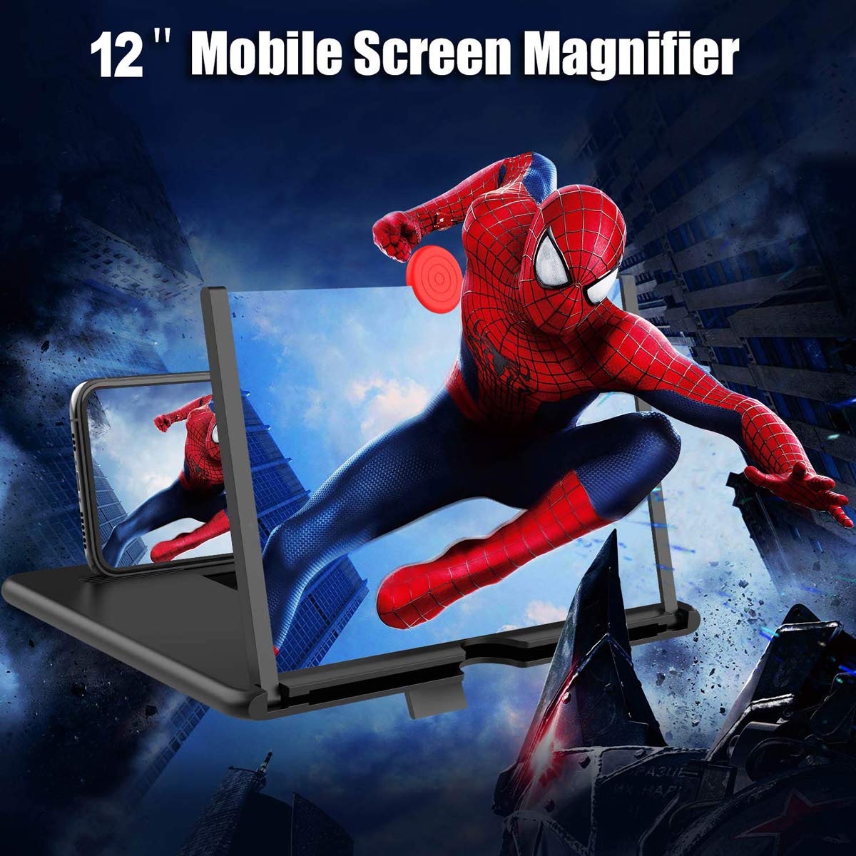 STEBRUAM 12'' Screen Magnifier,3D Thin Mobile Phone Amplifier for watching Movie Videos Foldable Screen,3X Magnification for All Smartphones(Black)