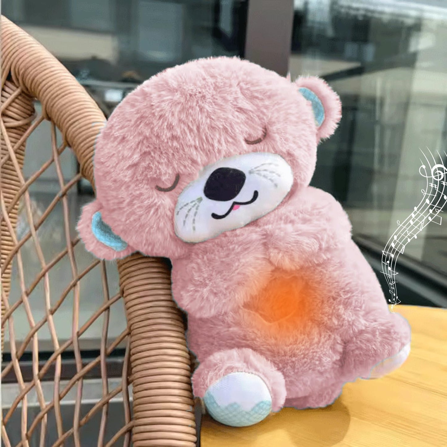 kidsferry Breathing Teddy Bear with Light Otter Glowing Music for Baby Sensory Sleep Lights Rhythmic Simulation Plush for Babies Kids Soothing Sound and Decor Item Specially for Valentine Gift
