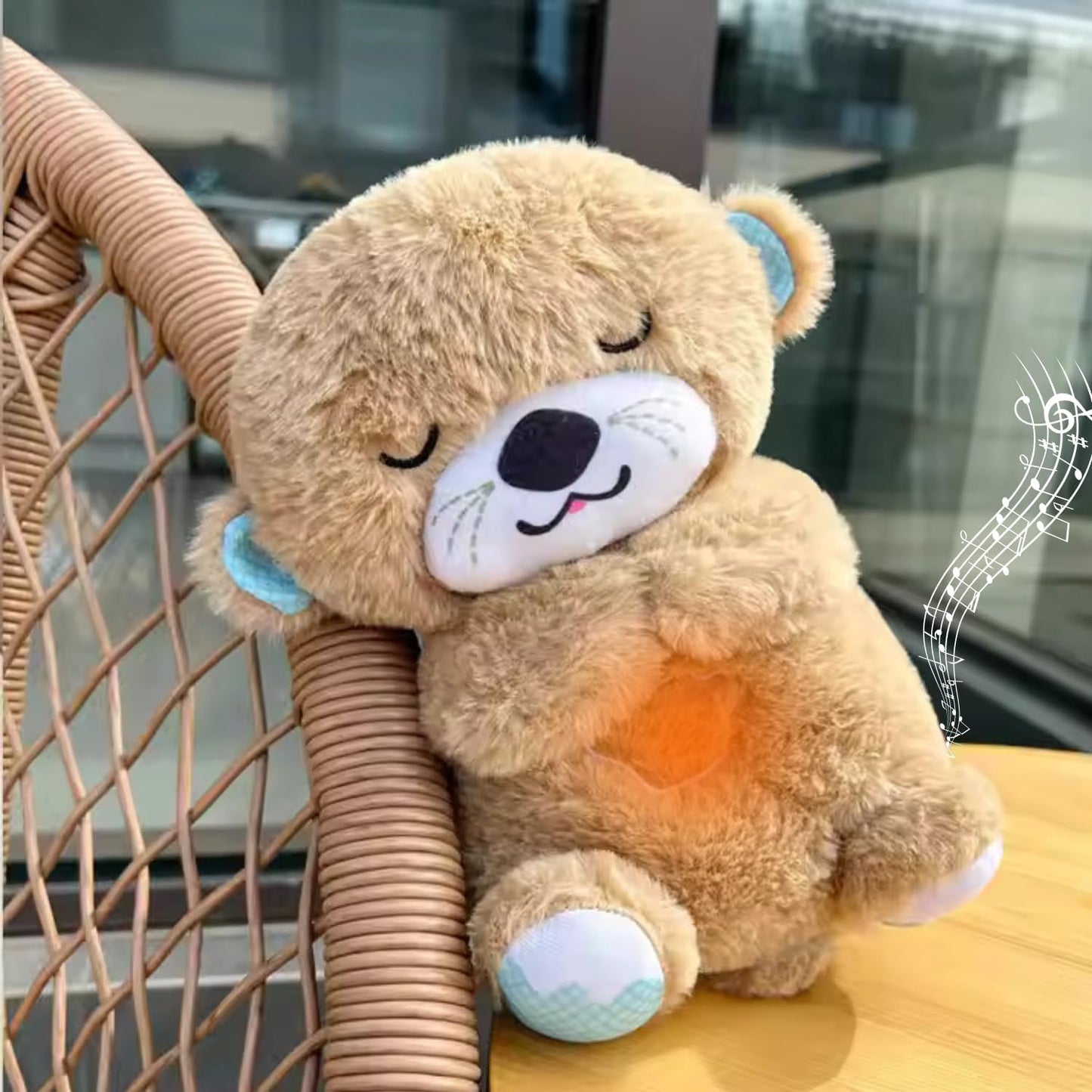 kidsferry Breathing Teddy Bear with Light Otter Glowing Music for Baby Sensory Sleep Lights Rhythmic Simulation Plush for Babies Kids Soothing Sound and Decor Item Specially for Valentine Gift