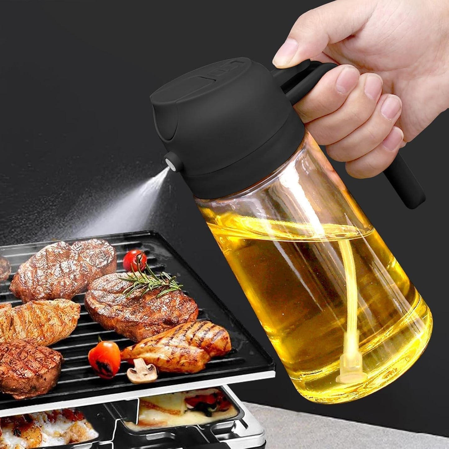 Zirvella Glass Oil Dispenser with Pouring Spout,2 in 1 Glass Oil Sprayer and Dispenser Bottle, Premium Nozzle, Multi Color oil dispenser for kitchen