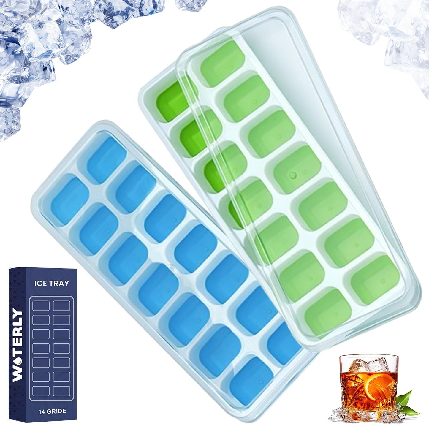 WOTERLY 4 Pcs Pop Up Round Ice Cube Trays| Ice Tray with Lid for Freezer| Easy Release,Flexible Silicone Bottom, Stackable Food Grade Plastic,BPA Free| Make Perfect Ice Balls (Set of 4Pcs)