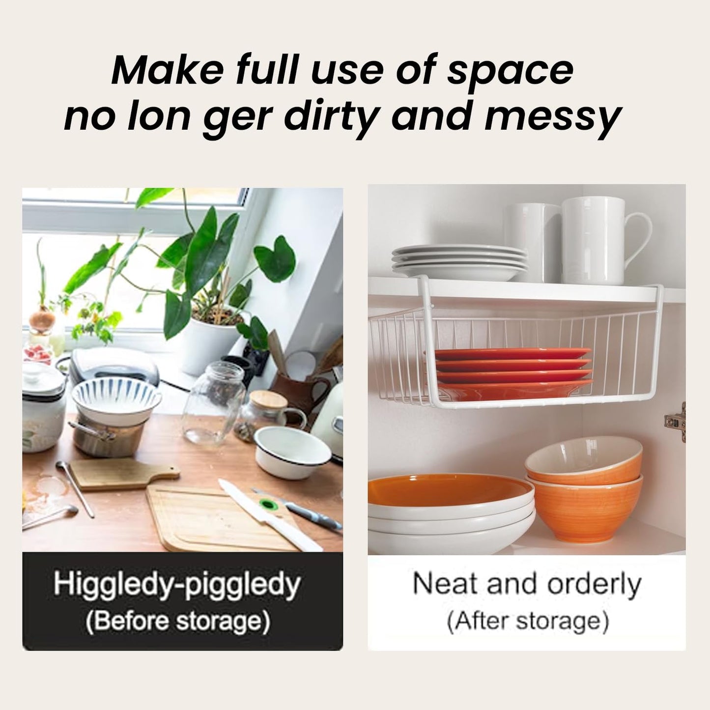 Go Hooked 16 Inch Undershelf Storage Basket Pack of 2 | Multipurpose Under Shelf Organizer | Hanging Wire Basket for Cabinet, Shelf, Pantry, Cupboard, Closet, Desk, and Bathroom (White)
