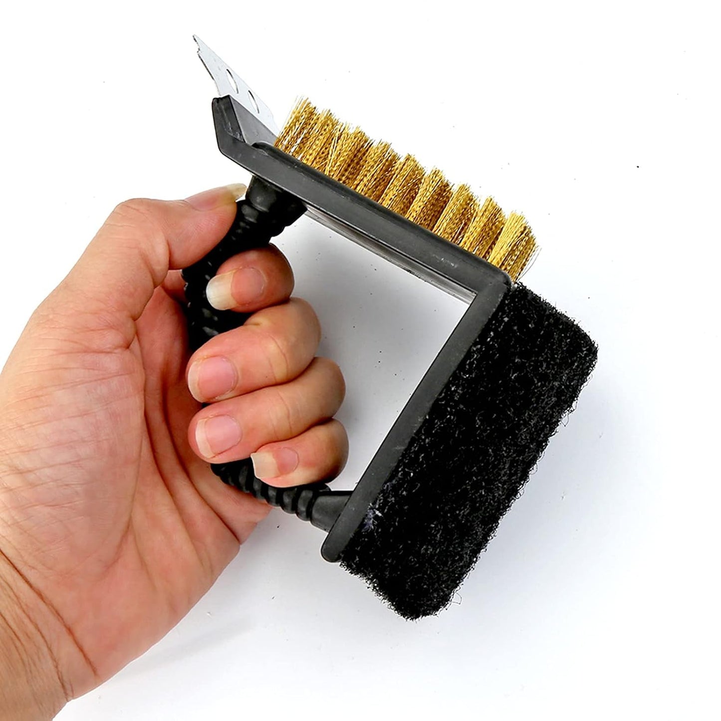 3 in 1 BBQ Cleaning Brush Grill Scraper Sponge Multifunction Barbecue Cleaner BBQ Cleaning Brush for Charcoal Porcelain Grill Tools Black-Layfoo
