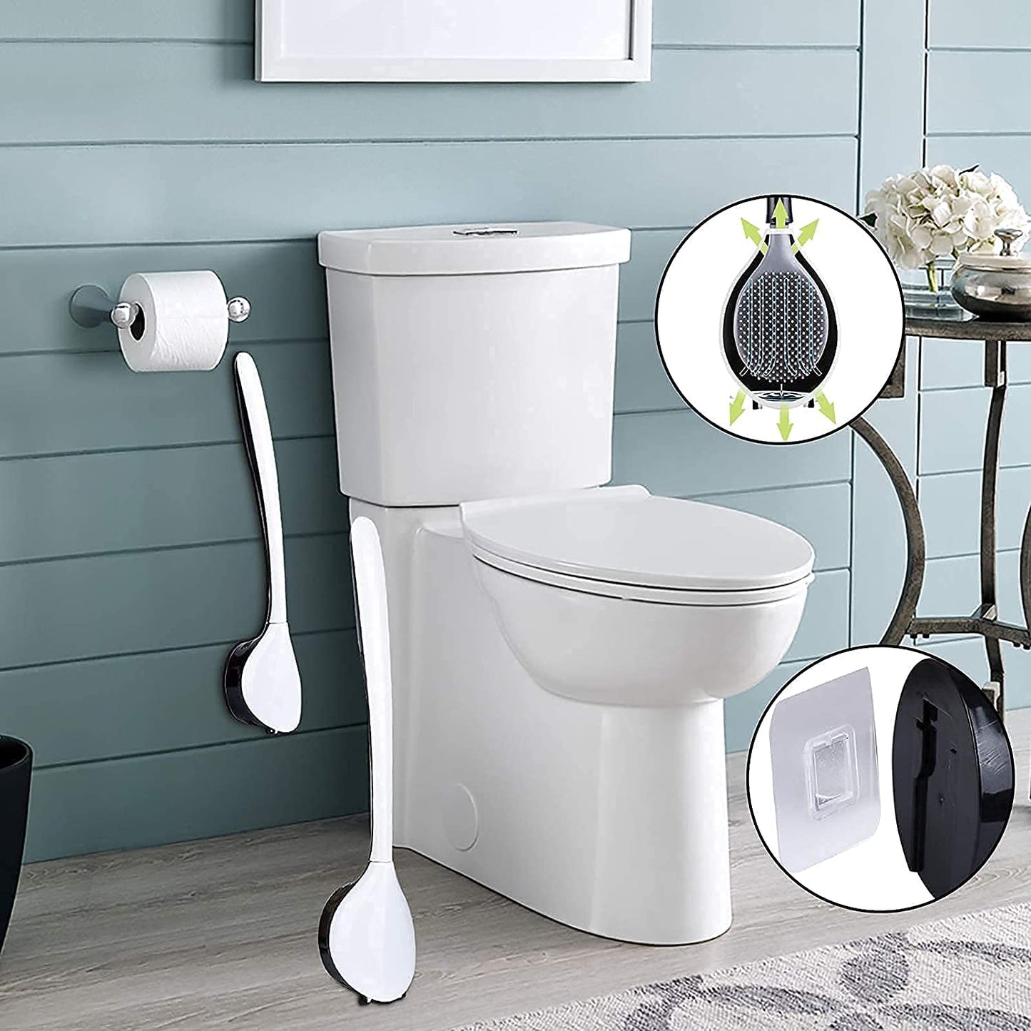 THE FLAME Silicone Water Drop Toilet Brush and Holder Set, Automatic Opening and Closing, Wall Mounted Deep Cleaning Toilet Bowl Brush for Bathroom Toilet Brush and Holder Set.