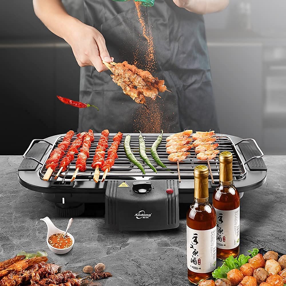 SEAHAVEN Amazon Choiced Smokeless Indoor/Outdoor Electric Grill Portable Tabletop Grill Kitchen BBQ Grills Adjustable Temperature Control, Removable Water Filled Drip Tray, 2000W