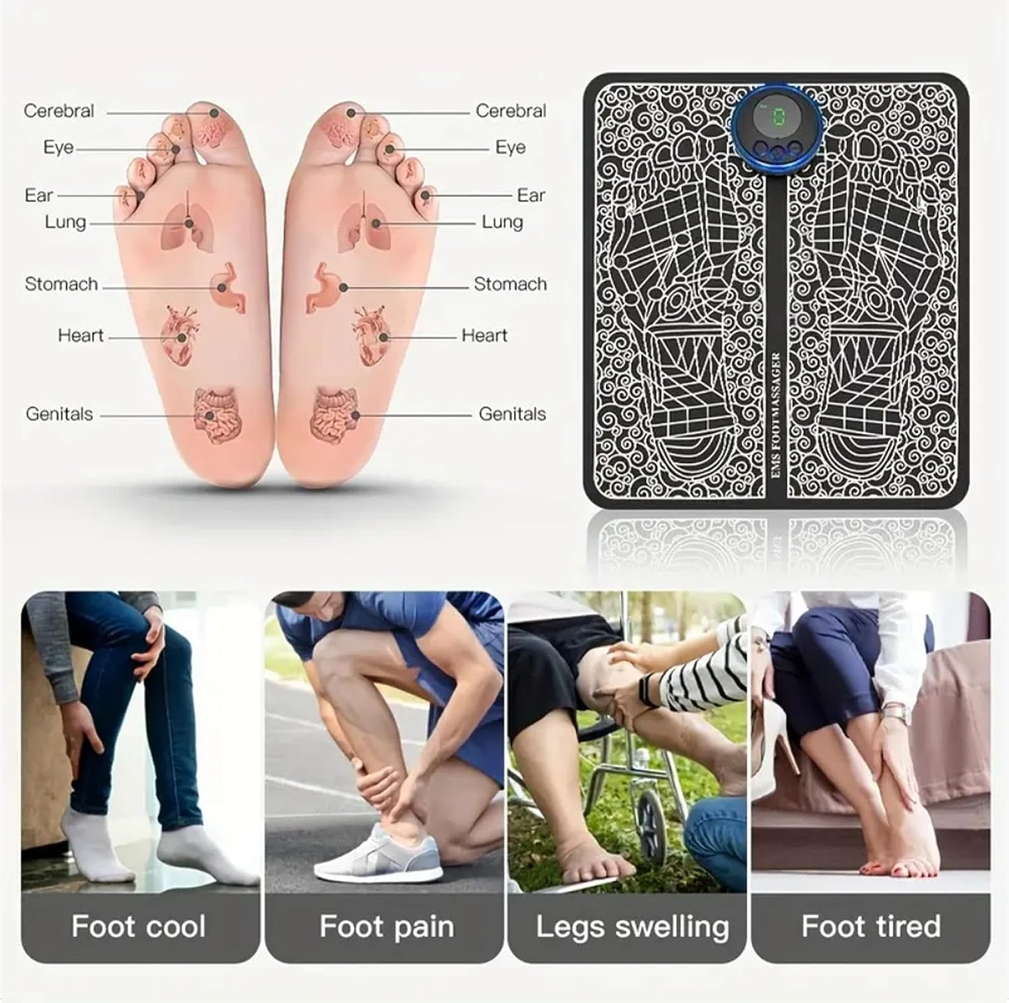 RK RETAILER EMS Foot Massager Mat–Foot Stimulator Massager Pad–Foldable Feet and Calves Massage Machine with 8 Modes Muscle Relaxation and Pain Relief