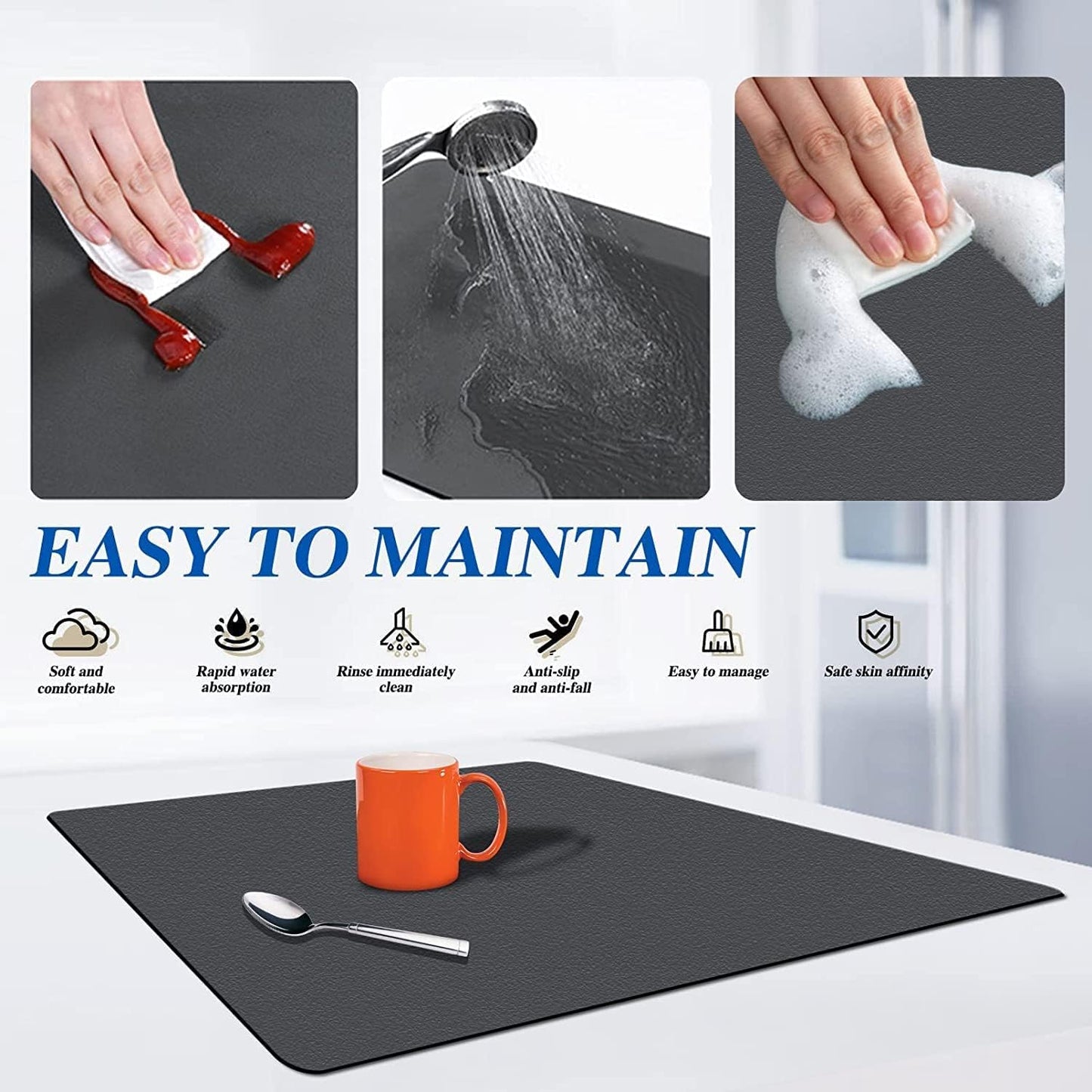 SUNSHREE Dish Drying mat for Kitchen Water Absorbent mat Drying mat for Kitchen Utensils Large Dry mat for Kitchen Utensils Drying mat Water Absorbent mats for Kitchen Items (30 * 40 cm) (Pack of 2)