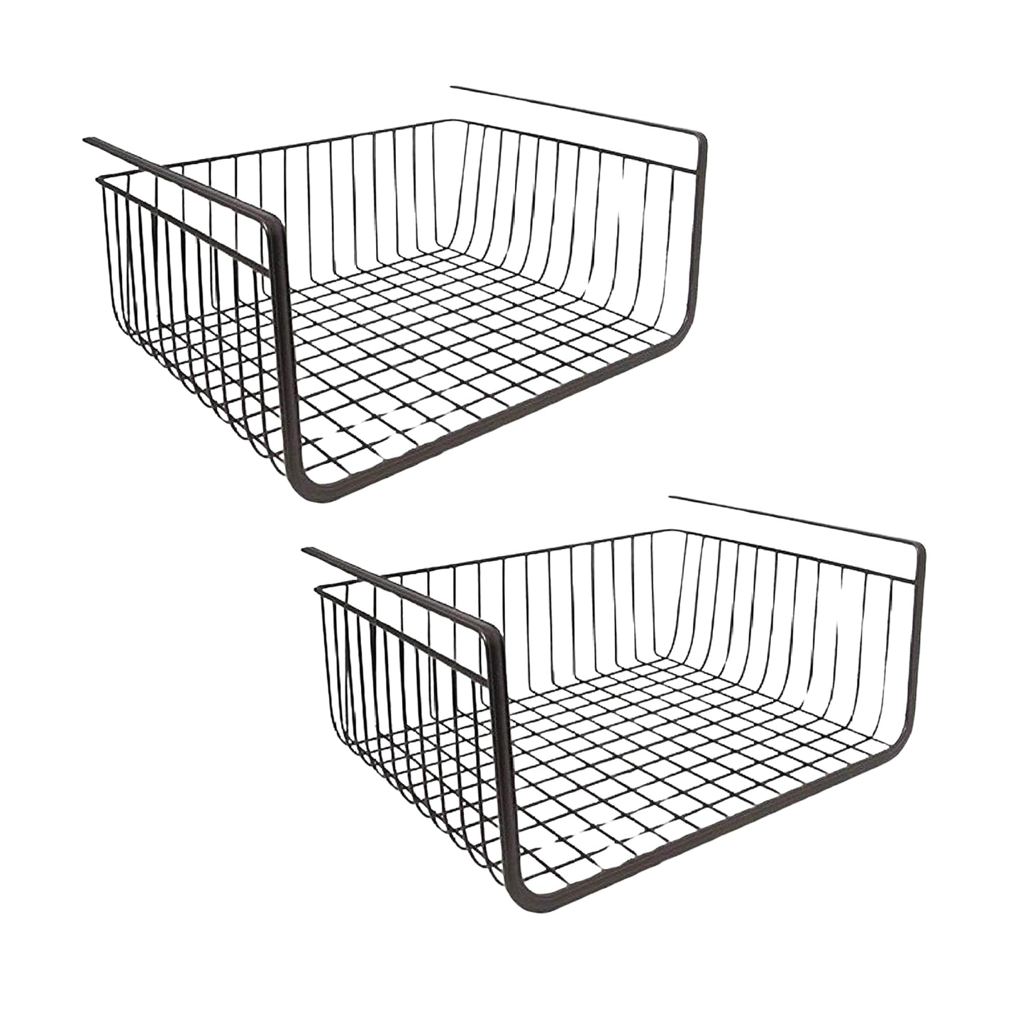 Go Hooked 16 Inch Undershelf Storage Basket Pack of 2 | Multipurpose Under Shelf Organizer | Hanging Wire Basket for Cabinet, Shelf, Pantry, Cupboard, Closet, Desk, and Bathroom (White)