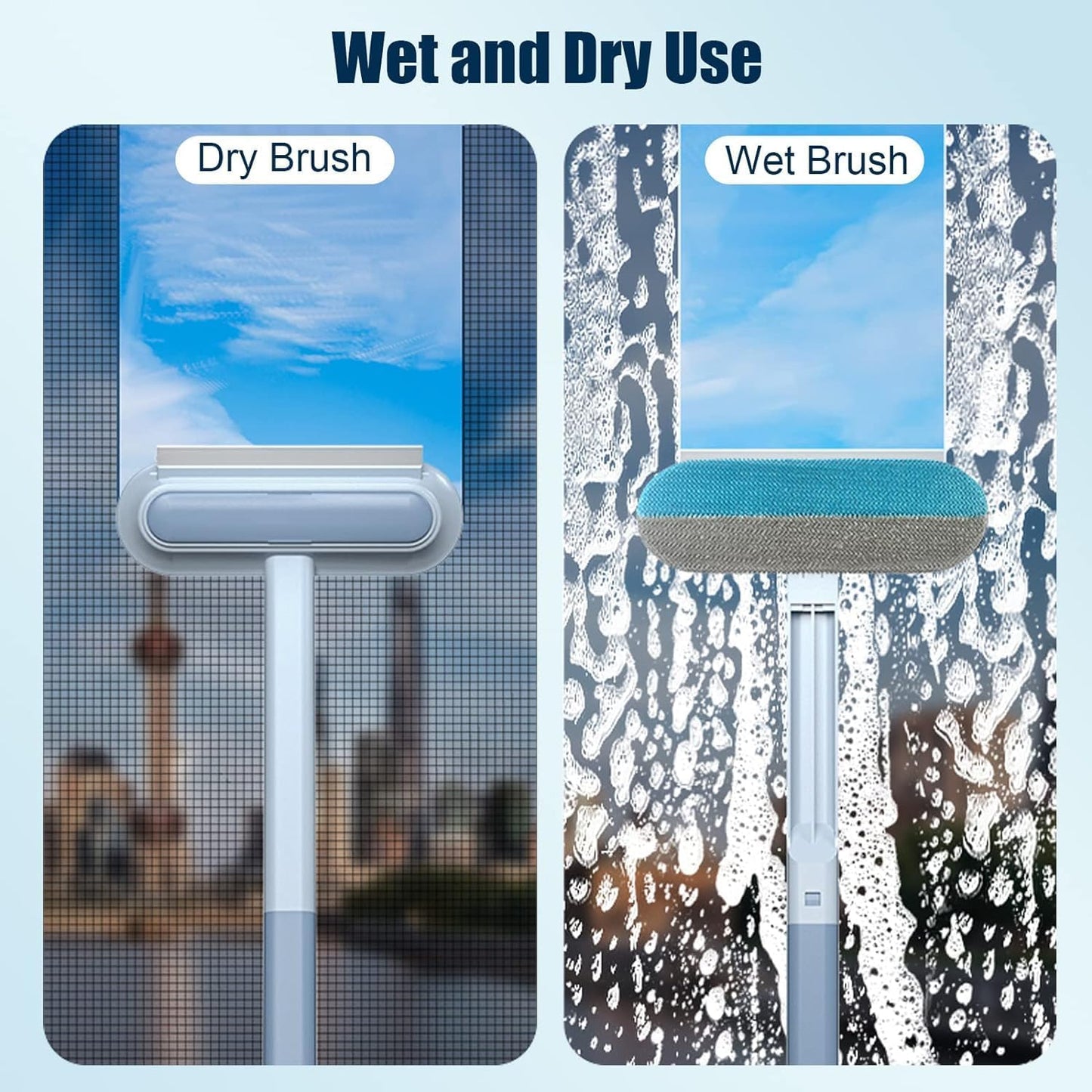 Ncry Multifunctional Screen Brush 5 in 1 Mesh Cleaning Brush & Wiper Double-Sided Window Cleaner Detachable Window Mesh Cleaner for Mesh Screen, Window Screen,Dust,Stain, Long, Pack of 1