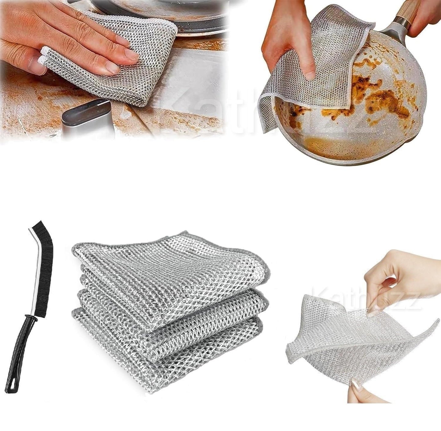 Kathuzz Non-Scratch Dish Wash Cloth (15 Pack) Two Layer Mesh Wire Cloth for Kitchen Reusable Multipurpose Dishwashing Rags for Wet and Dry Cleaning Scrubber