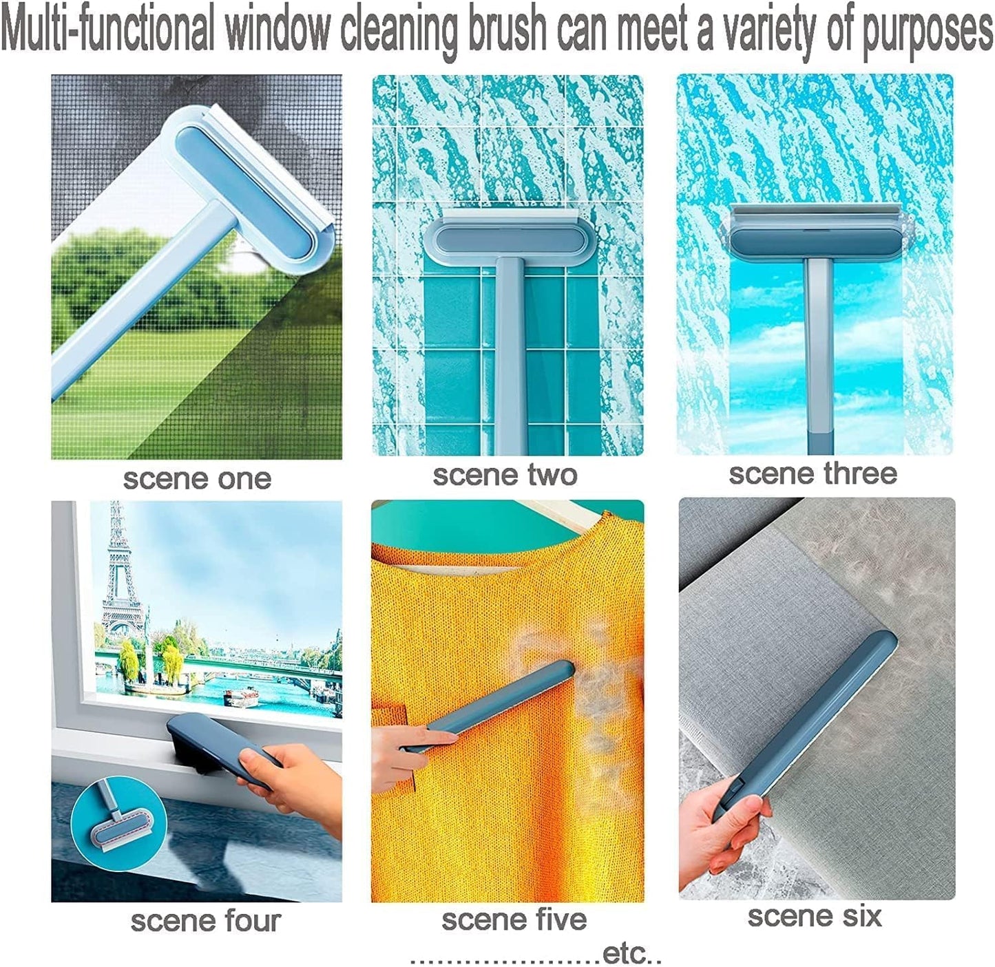 Ncry Multifunctional Screen Brush 5 in 1 Mesh Cleaning Brush & Wiper Double-Sided Window Cleaner Detachable Window Mesh Cleaner for Mesh Screen, Window Screen,Dust,Stain, Long, Pack of 1