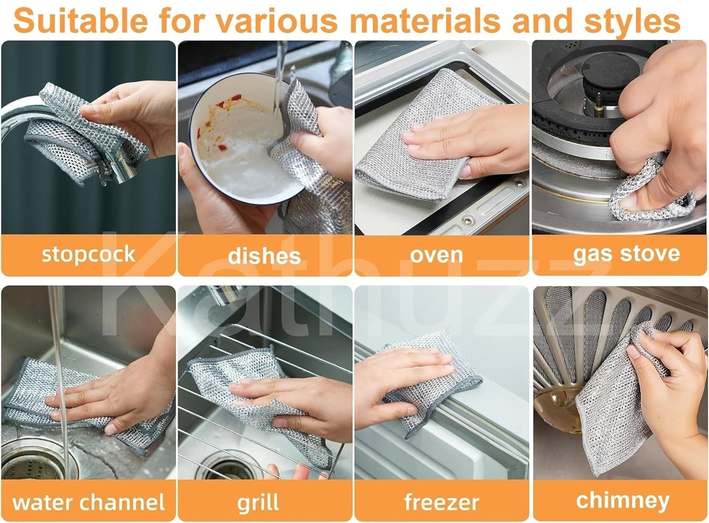 Kathuzz Non-Scratch Dish Wash Cloth (15 Pack) Two Layer Mesh Wire Cloth for Kitchen Reusable Multipurpose Dishwashing Rags for Wet and Dry Cleaning Scrubber