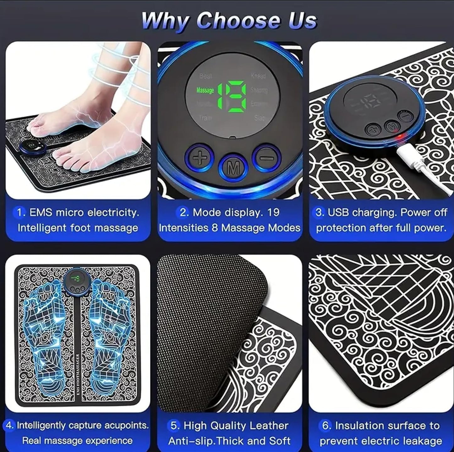 RK RETAILER EMS Foot Massager Mat–Foot Stimulator Massager Pad–Foldable Feet and Calves Massage Machine with 8 Modes Muscle Relaxation and Pain Relief