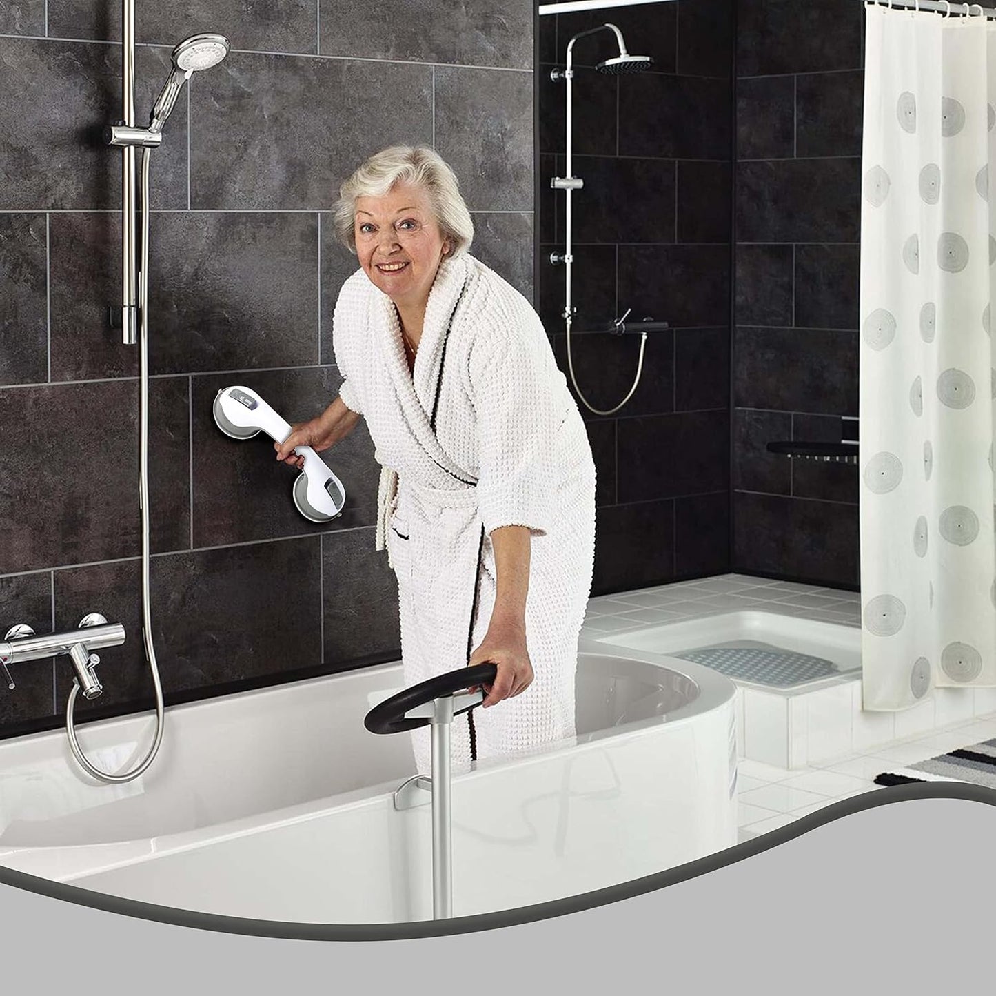 GUEDIAO Shower Grab Bars Suction for Seniors, 2 Pack Grab Bars for Bathtubs and Showers, Shower Handles for Elderly, Handicap Grab Bars for Toilet Tiles Glass