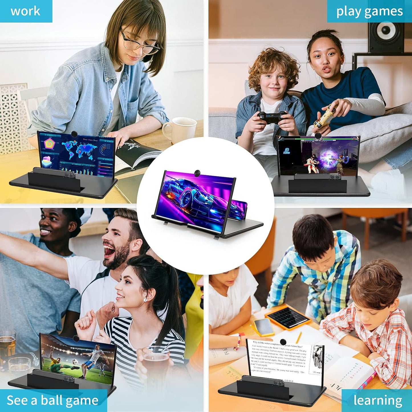 STEBRUAM 12'' Screen Magnifier,3D Thin Mobile Phone Amplifier for watching Movie Videos Foldable Screen,3X Magnification for All Smartphones(Black)