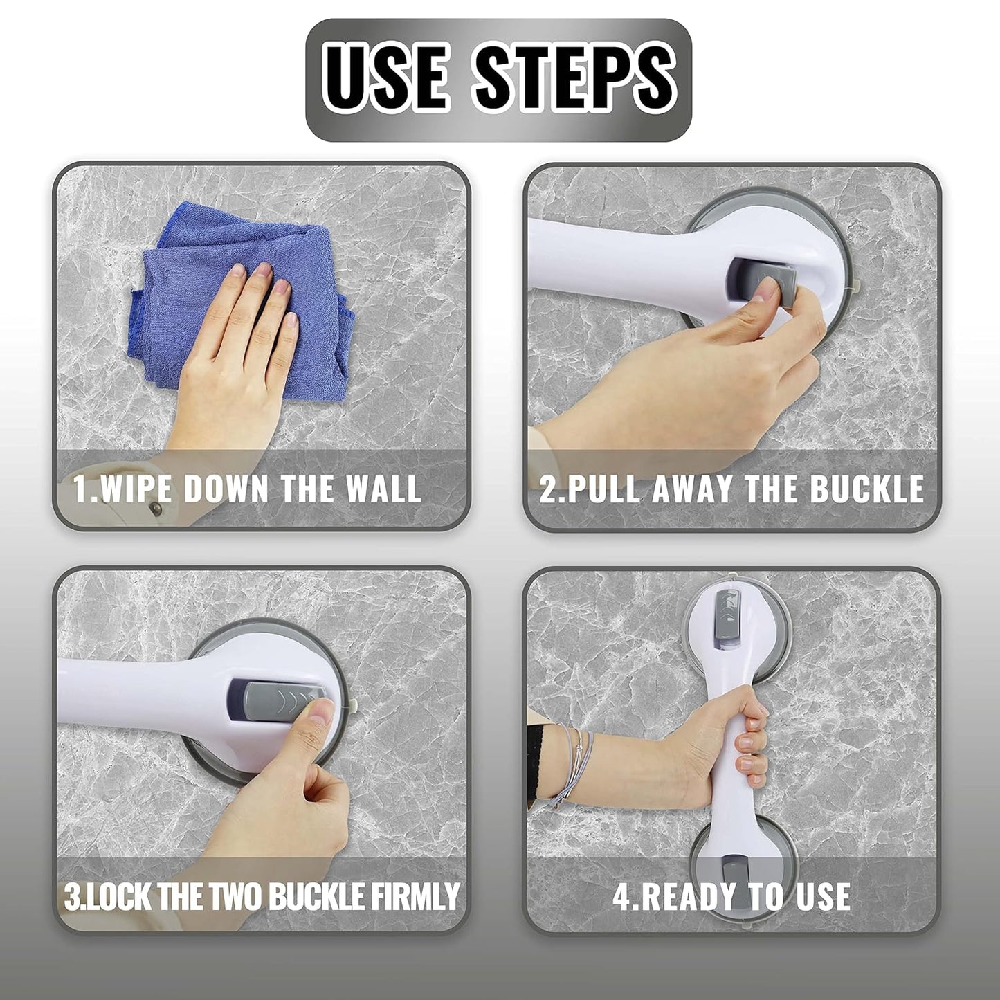 GUEDIAO Shower Grab Bars Suction for Seniors, 2 Pack Grab Bars for Bathtubs and Showers, Shower Handles for Elderly, Handicap Grab Bars for Toilet Tiles Glass