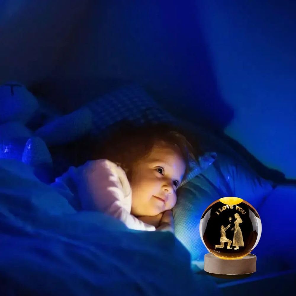 Desidiya Moon Crystal Ball Night Light,2.4 Inch Glass Ball Night LED Lamp with Woodern Base,Decorations Gifts for Men,Women,Kids,Boys,Girls | Gifts for Woman | Valentine Gifts