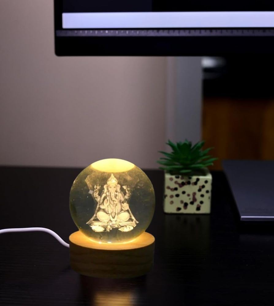 Desidiya Moon Crystal Ball Night Light,2.4 Inch Glass Ball Night LED Lamp with Woodern Base,Decorations Gifts for Men,Women,Kids,Boys,Girls | Gifts for Woman | Valentine Gifts