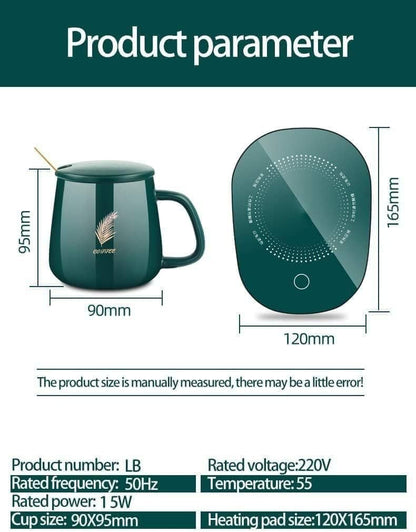 GABANIZ Auto Shut Off Hot Plate Personal Heated Ceramic Mug Desk Coffee Beverage Thermostatic Smart Heater Milk Tea Cocoa Water Home and Office Use Cup Spoon