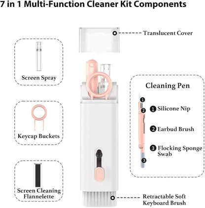 COSUTEK® 7 in 1 Keyboard Cleaning Brush Kit, Keyboard Cleaning Kit, Multifunctional Cleaner Tools, Earphone Cleaner, Flannel Sponge, Spray Bottle, Keycap Buckle, High-Density Brush, Cleaning Pen