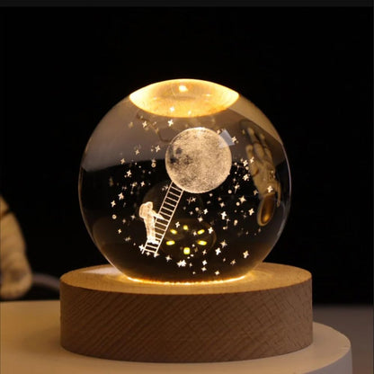 Desidiya Moon Crystal Ball Night Light,2.4 Inch Glass Ball Night LED Lamp with Woodern Base,Decorations Gifts for Men,Women,Kids,Boys,Girls | Gifts for Woman | Valentine Gifts