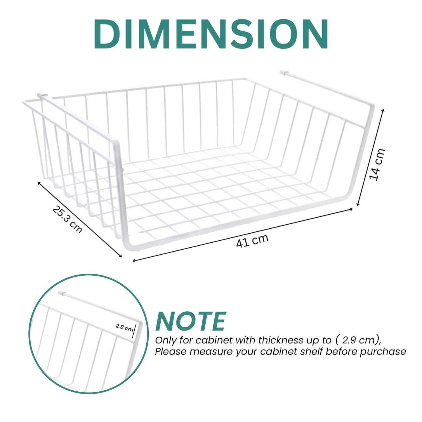 Go Hooked 16 Inch Undershelf Storage Basket Pack of 2 | Multipurpose Under Shelf Organizer | Hanging Wire Basket for Cabinet, Shelf, Pantry, Cupboard, Closet, Desk, and Bathroom (White)