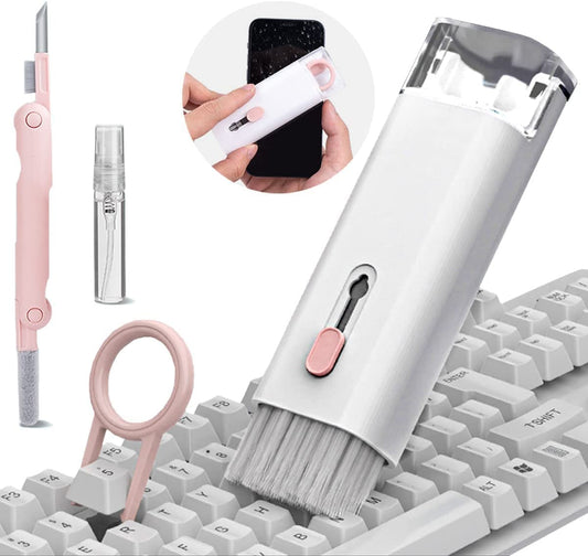 COSUTEK® 7 in 1 Keyboard Cleaning Brush Kit, Keyboard Cleaning Kit, Multifunctional Cleaner Tools, Earphone Cleaner, Flannel Sponge, Spray Bottle, Keycap Buckle, High-Density Brush, Cleaning Pen