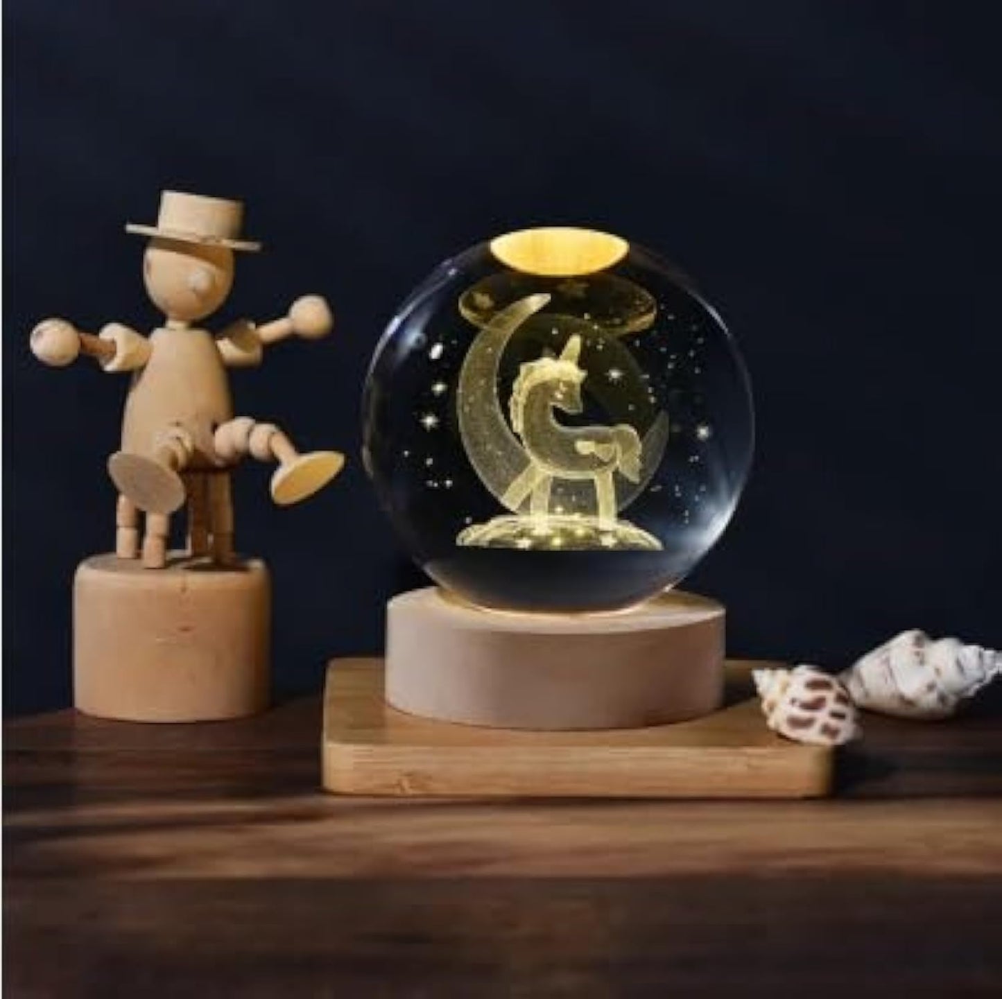 Desidiya Moon Crystal Ball Night Light,2.4 Inch Glass Ball Night LED Lamp with Woodern Base,Decorations Gifts for Men,Women,Kids,Boys,Girls | Gifts for Woman | Valentine Gifts