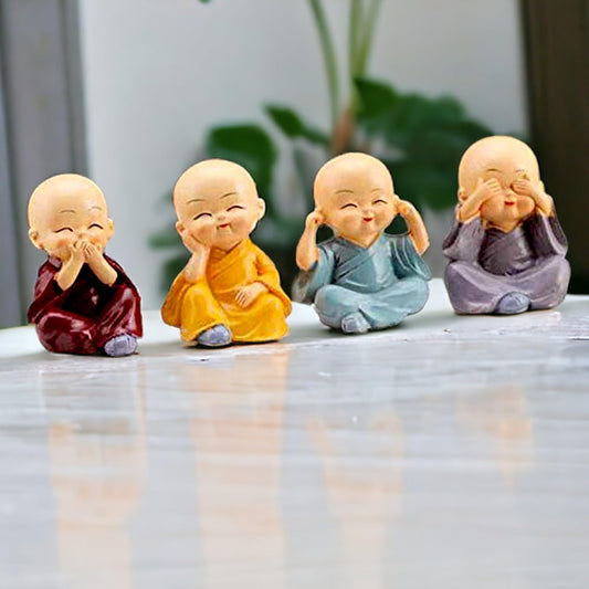 All in One Colorful 4 Monks Buddha Monk Statues for Home - for Home | Office Decor| Chrismas Decor| Diwali Gifts| Car Dashboard| Housewarming