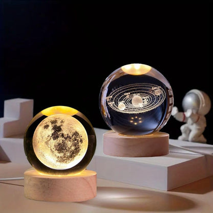 Desidiya Moon Crystal Ball Night Light,2.4 Inch Glass Ball Night LED Lamp with Woodern Base,Decorations Gifts for Men,Women,Kids,Boys,Girls | Gifts for Woman | Valentine Gifts
