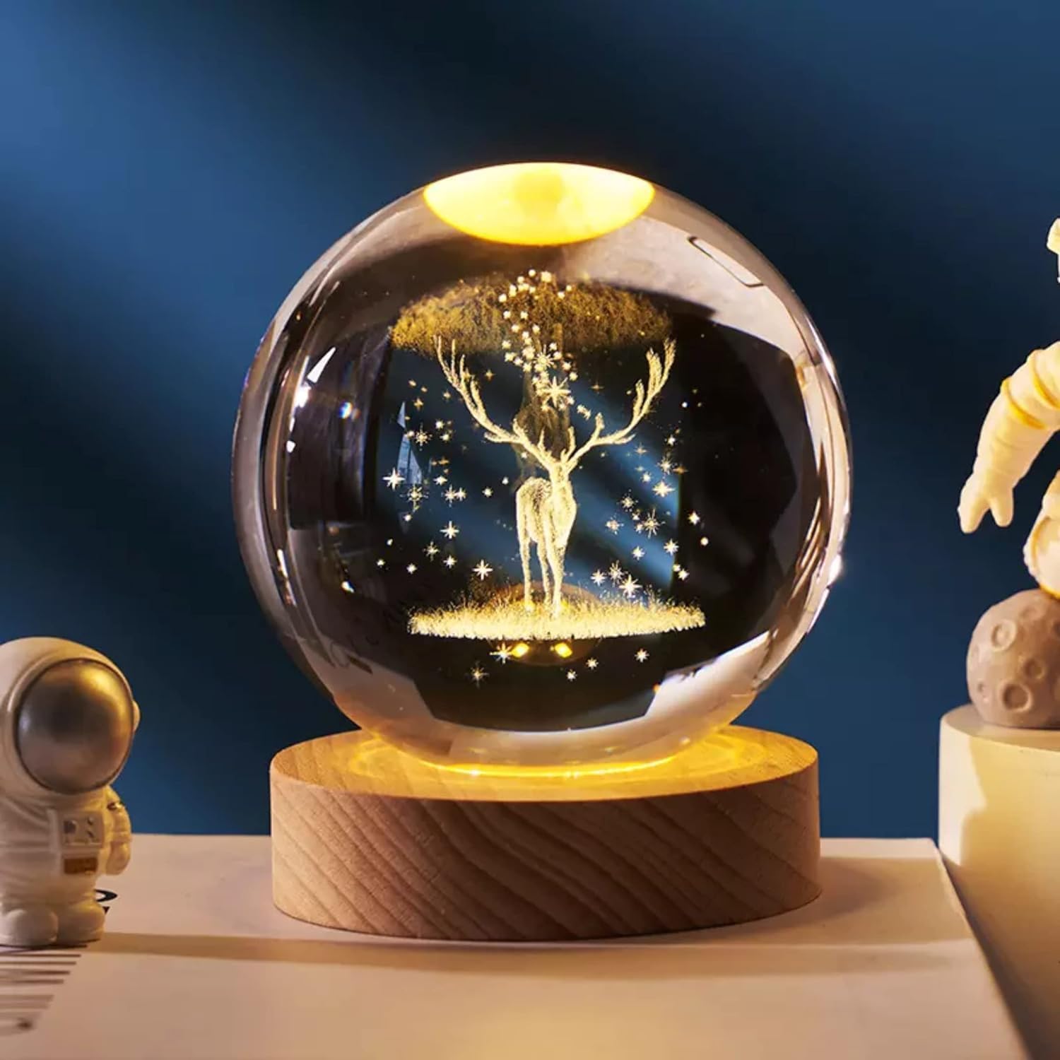 Desidiya Moon Crystal Ball Night Light,2.4 Inch Glass Ball Night LED Lamp with Woodern Base,Decorations Gifts for Men,Women,Kids,Boys,Girls | Gifts for Woman | Valentine Gifts
