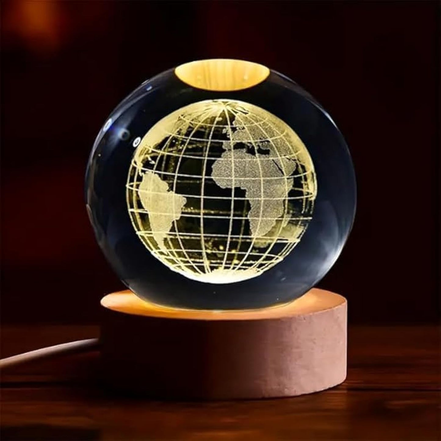Desidiya Moon Crystal Ball Night Light,2.4 Inch Glass Ball Night LED Lamp with Woodern Base,Decorations Gifts for Men,Women,Kids,Boys,Girls | Gifts for Woman | Valentine Gifts