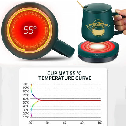 GABANIZ Auto Shut Off Hot Plate Personal Heated Ceramic Mug Desk Coffee Beverage Thermostatic Smart Heater Milk Tea Cocoa Water Home and Office Use Cup Spoon
