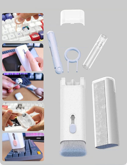 COSUTEK® 7 in 1 Keyboard Cleaning Brush Kit, Keyboard Cleaning Kit, Multifunctional Cleaner Tools, Earphone Cleaner, Flannel Sponge, Spray Bottle, Keycap Buckle, High-Density Brush, Cleaning Pen