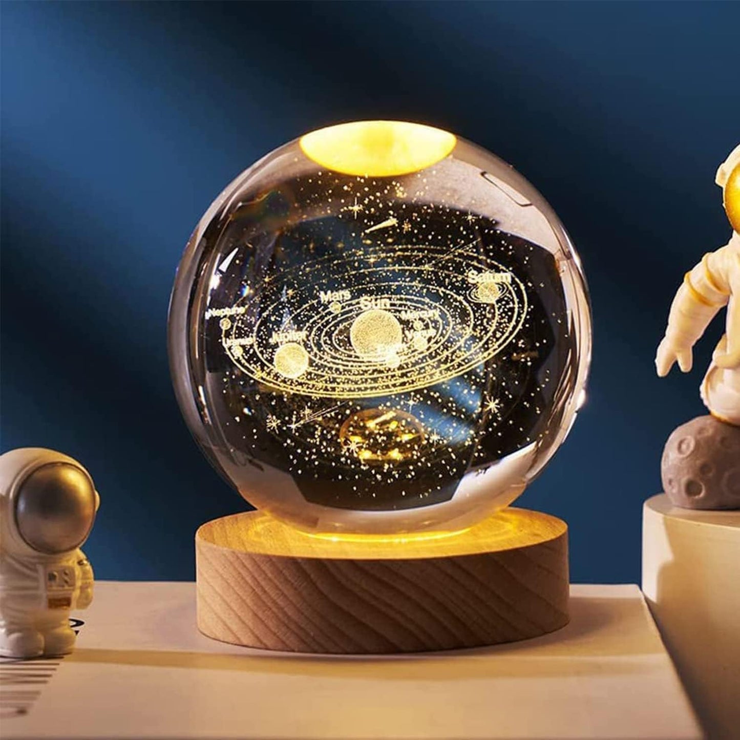 Desidiya Moon Crystal Ball Night Light,2.4 Inch Glass Ball Night LED Lamp with Woodern Base,Decorations Gifts for Men,Women,Kids,Boys,Girls | Gifts for Woman | Valentine Gifts