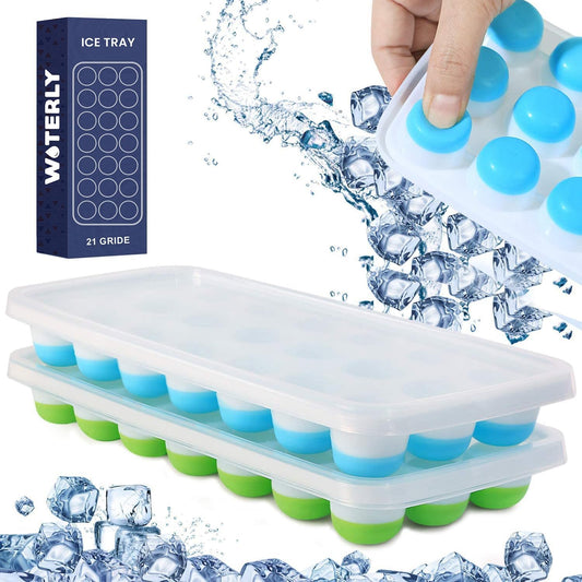 WOTERLY 4 Pcs Pop Up Round Ice Cube Trays| Ice Tray with Lid for Freezer| Easy Release,Flexible Silicone Bottom, Stackable Food Grade Plastic,BPA Free| Make Perfect Ice Balls (Set of 4Pcs)