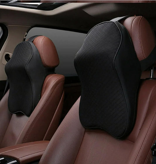 FLANXUS Car Seat Headrest Neck Rest Cushion Memory Foam Pillow Pillow With Breathable Removable Cover, Comfortable Ergonomic & Neck Pain Relief-Support Pack Of 2, Black