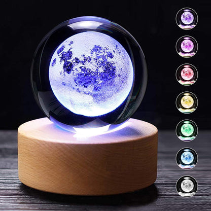 Desidiya Moon Crystal Ball Night Light,2.4 Inch Glass Ball Night LED Lamp with Woodern Base,Decorations Gifts for Men,Women,Kids,Boys,Girls | Gifts for Woman | Valentine Gifts