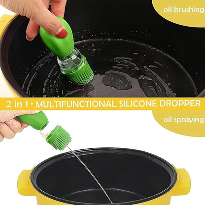 Patel's Kitchen 2in 1 Glass Olive Oil Dispenser Bottle With Silicone Brush Droper Silicone Dropper Measuring Oil Dispenser Bottle for Kitchen Cooking Baking and BBQ Red (180 ml)