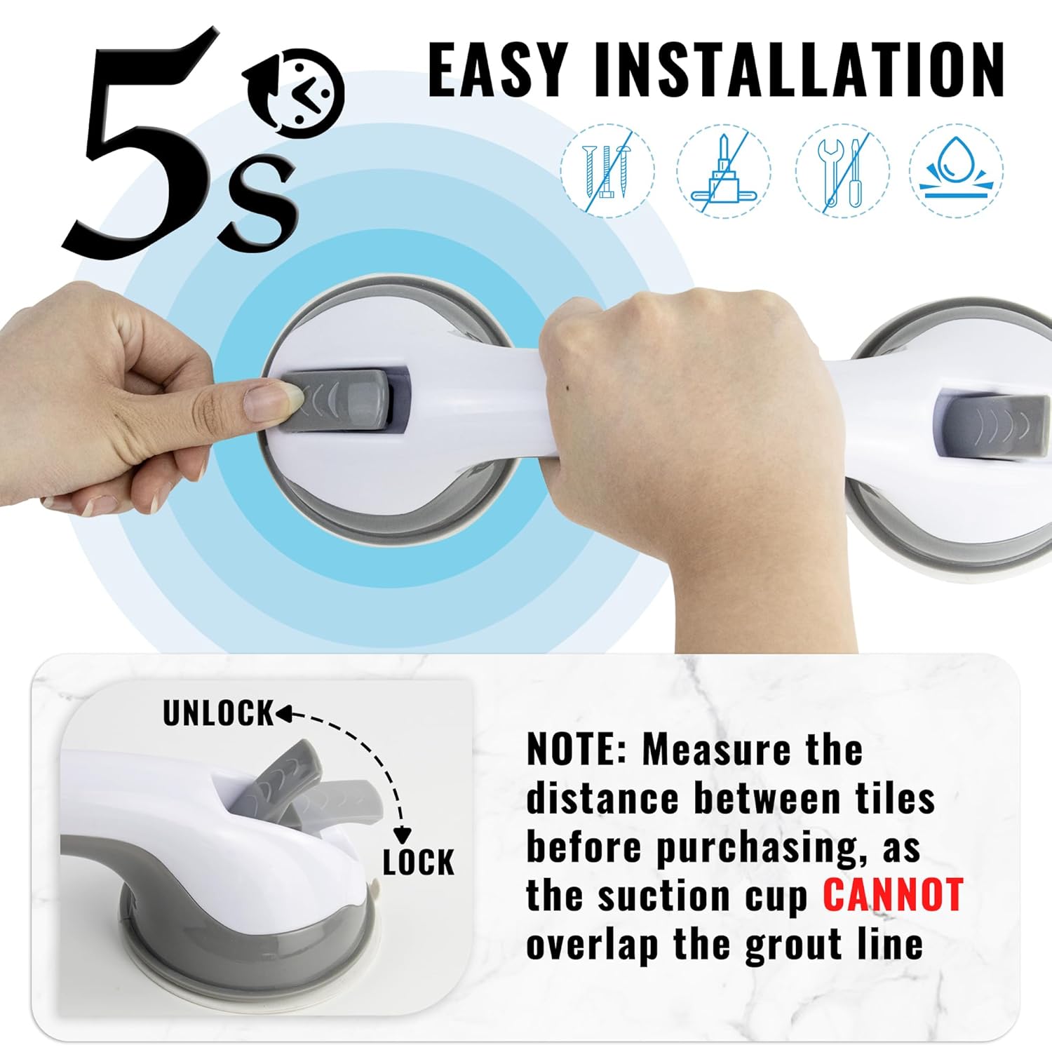 GUEDIAO Shower Grab Bars Suction for Seniors, 2 Pack Grab Bars for Bathtubs and Showers, Shower Handles for Elderly, Handicap Grab Bars for Toilet Tiles Glass