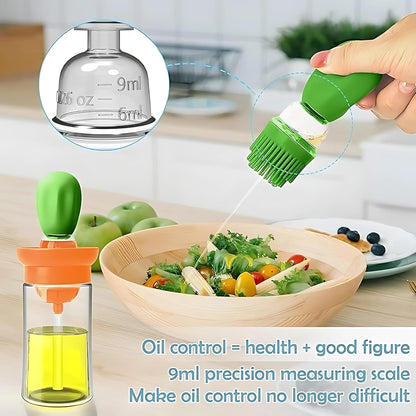 Patel's Kitchen 2in 1 Glass Olive Oil Dispenser Bottle With Silicone Brush Droper Silicone Dropper Measuring Oil Dispenser Bottle for Kitchen Cooking Baking and BBQ Red (180 ml)