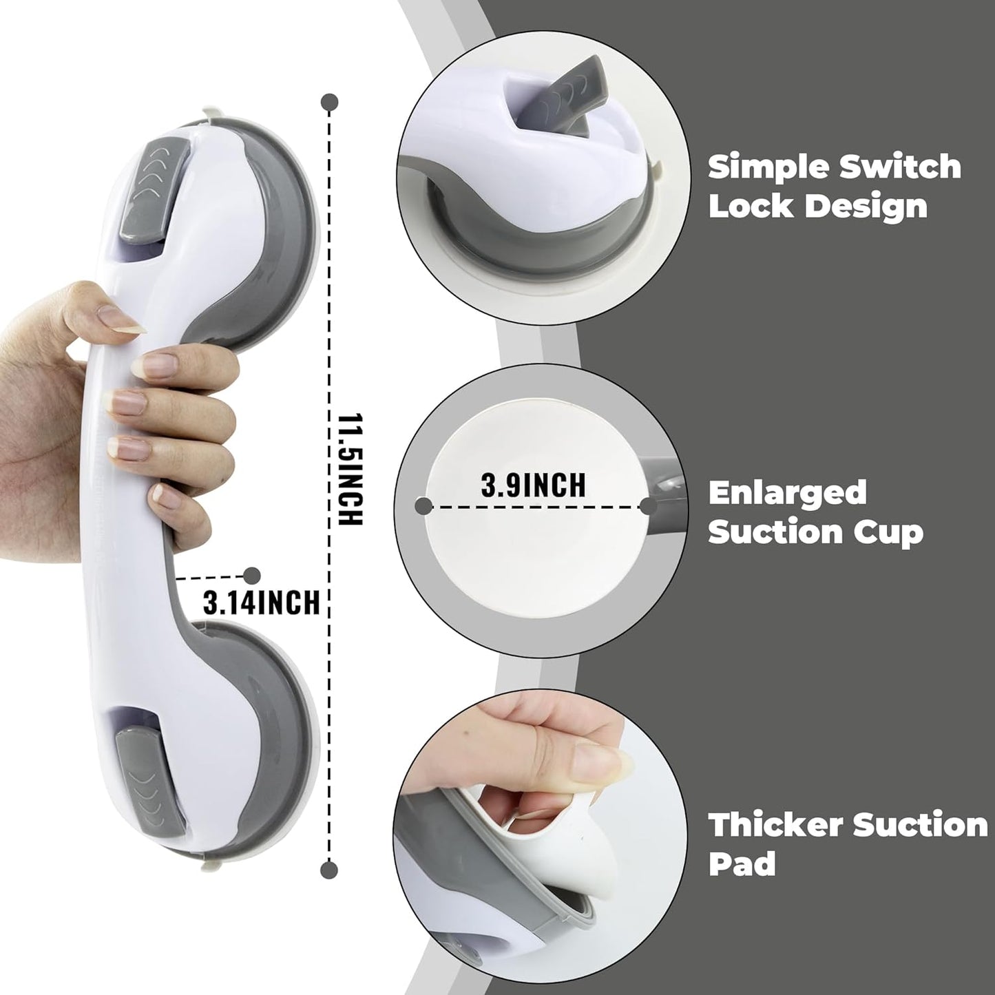 GUEDIAO Shower Grab Bars Suction for Seniors, 2 Pack Grab Bars for Bathtubs and Showers, Shower Handles for Elderly, Handicap Grab Bars for Toilet Tiles Glass