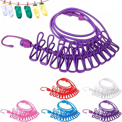NAARI VILLA Cloth Drying Rope (Pack of 4) with 12 Clips Hooks Elastic Cloth Hanging Rope Cloth Drying for Travel Home Outdoor Indoor Wind-Proof Clothesline