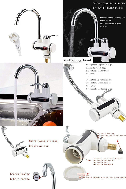 Water Heater & Tankless Electric Fast Water Heating Tap Instant Hot Faucet Kitchen Electric Tap Faucet LED Electric Head Water Heaters For Home Kitchen (3000W)