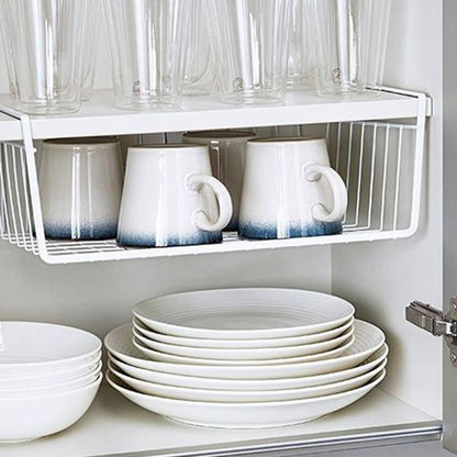 Go Hooked 16 Inch Undershelf Storage Basket Pack of 2 | Multipurpose Under Shelf Organizer | Hanging Wire Basket for Cabinet, Shelf, Pantry, Cupboard, Closet, Desk, and Bathroom (White)