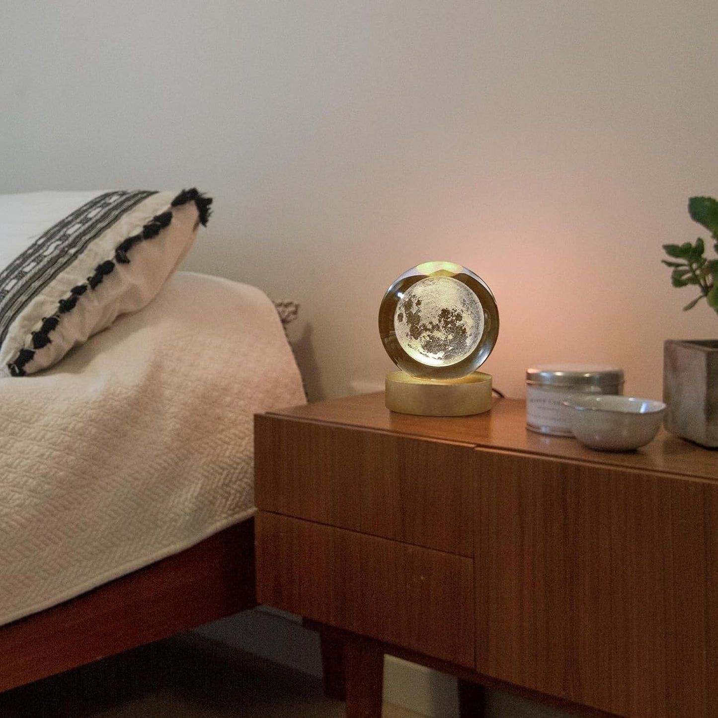 Desidiya Moon Crystal Ball Night Light,2.4 Inch Glass Ball Night LED Lamp with Woodern Base,Decorations Gifts for Men,Women,Kids,Boys,Girls | Gifts for Woman | Valentine Gifts